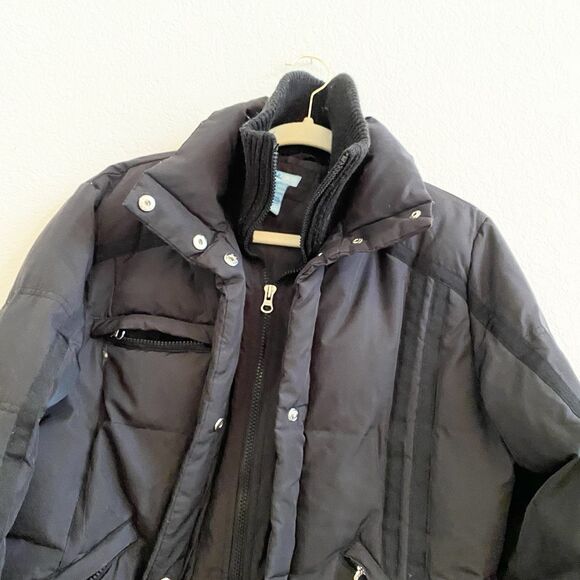 Finish Line Athletics Black Puffer Down Medium Coat Jacket Pockets Zipper Snap - Picture 9 of 12